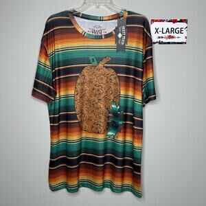 Crazy Train XL Vibrant Stripe Toiled Leather Pumpkin Tee